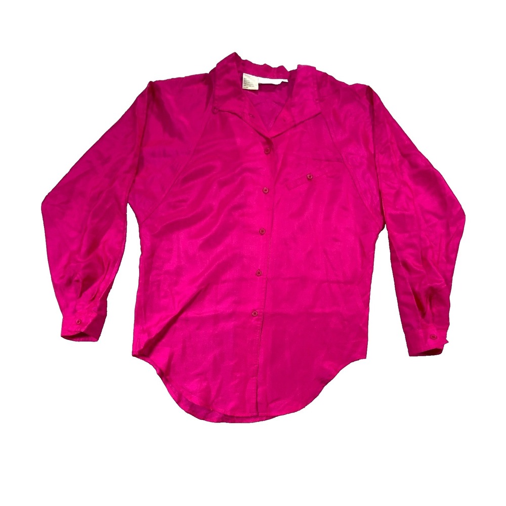 Vintage‎ Savannah Blouse Womens Small Hot Pink 100% Silk Raglan Sleeve Button Up